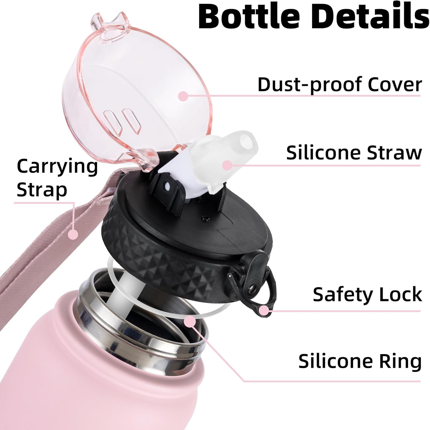 OLDLEY Stainless Steel Water Bottle with Straw 1L Vaccum Insulated Large Drink F...