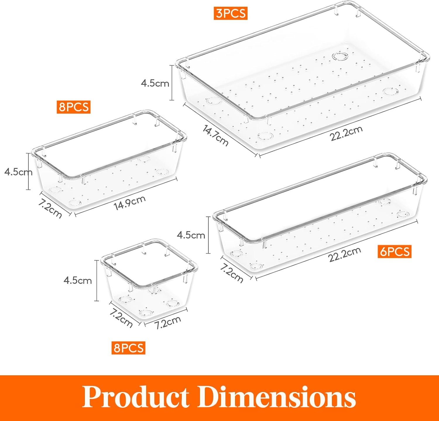 Lifewit 25pcs Drawer Organiser Set, Clear Makeup Trays Plastic, Desk Drawer Divi...