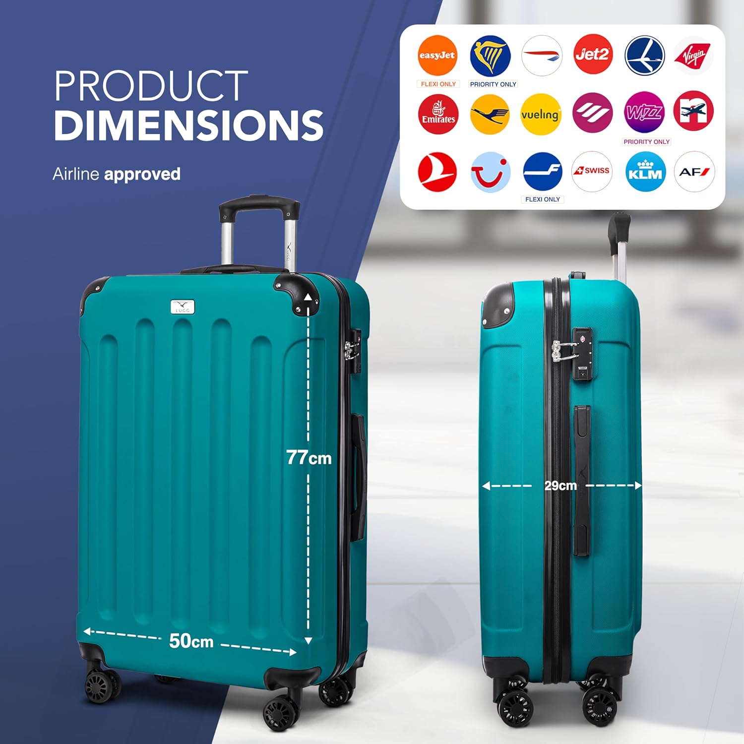 Superior LUGG 28 Inch Suitcase, Reliable Hard Shell Travel Bag with 4 Wheel Mobi...