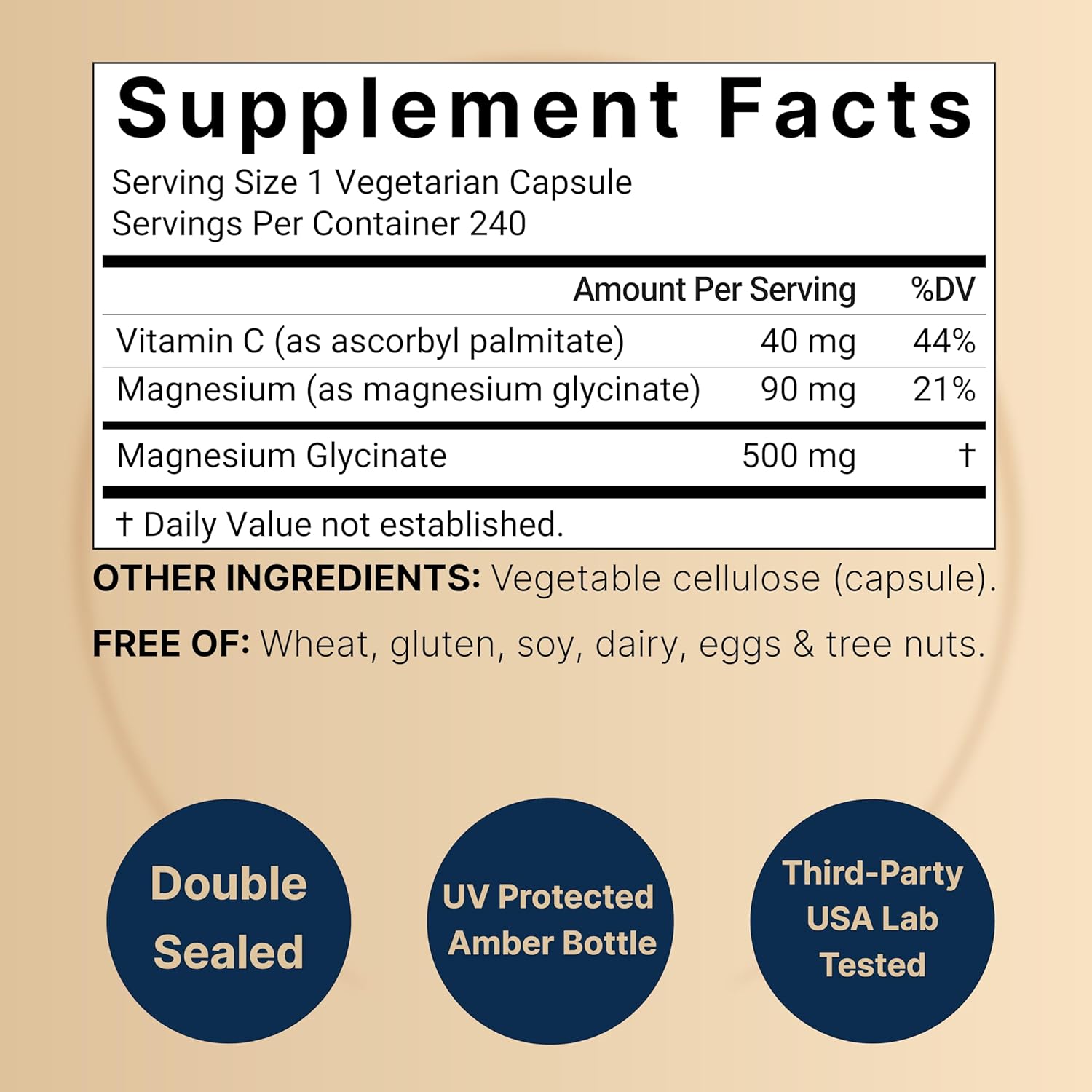 Naturebell Pure Magnesium Glycinate 500mg, 240 Veg...