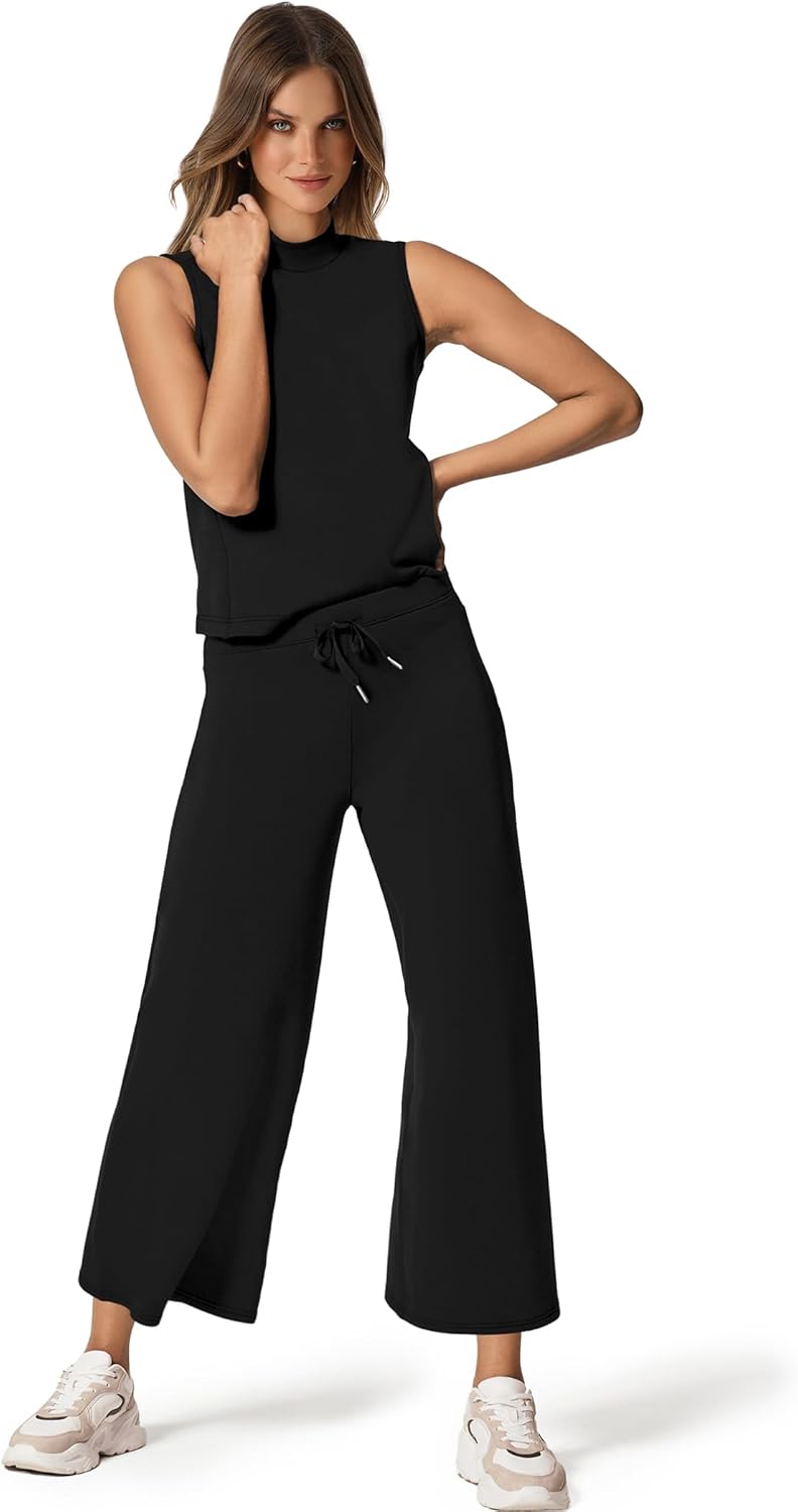 SAMPEEL Two Piece Sets for Women Summer Outfits Lounge Sets Mock Neck Tops Wide...