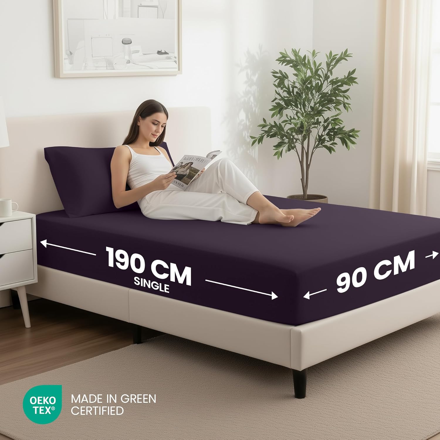 Utopia Bedding Fitted Sheet Single (2 Pack), Purple - Deep Pocket 14 inch (35 cm...