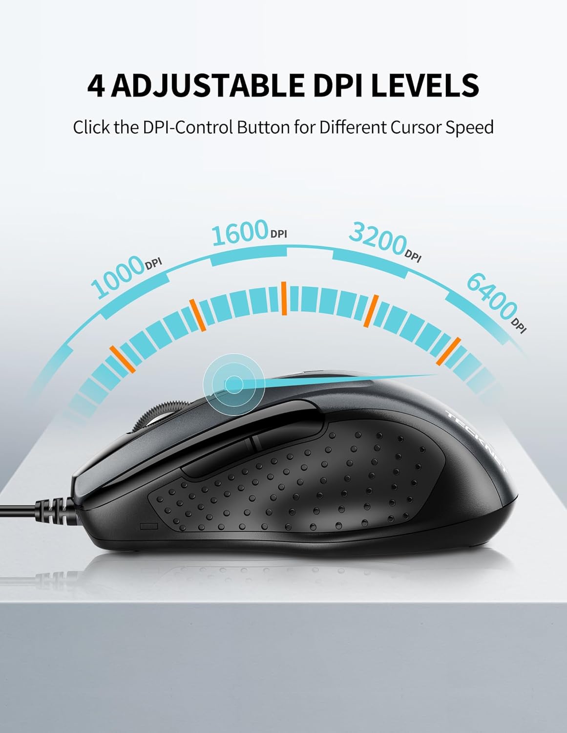 TECKNET USB Wired Mouse, 6400 DPI Mice 4 Adjustable DPI with 6-Button Corded, Op...