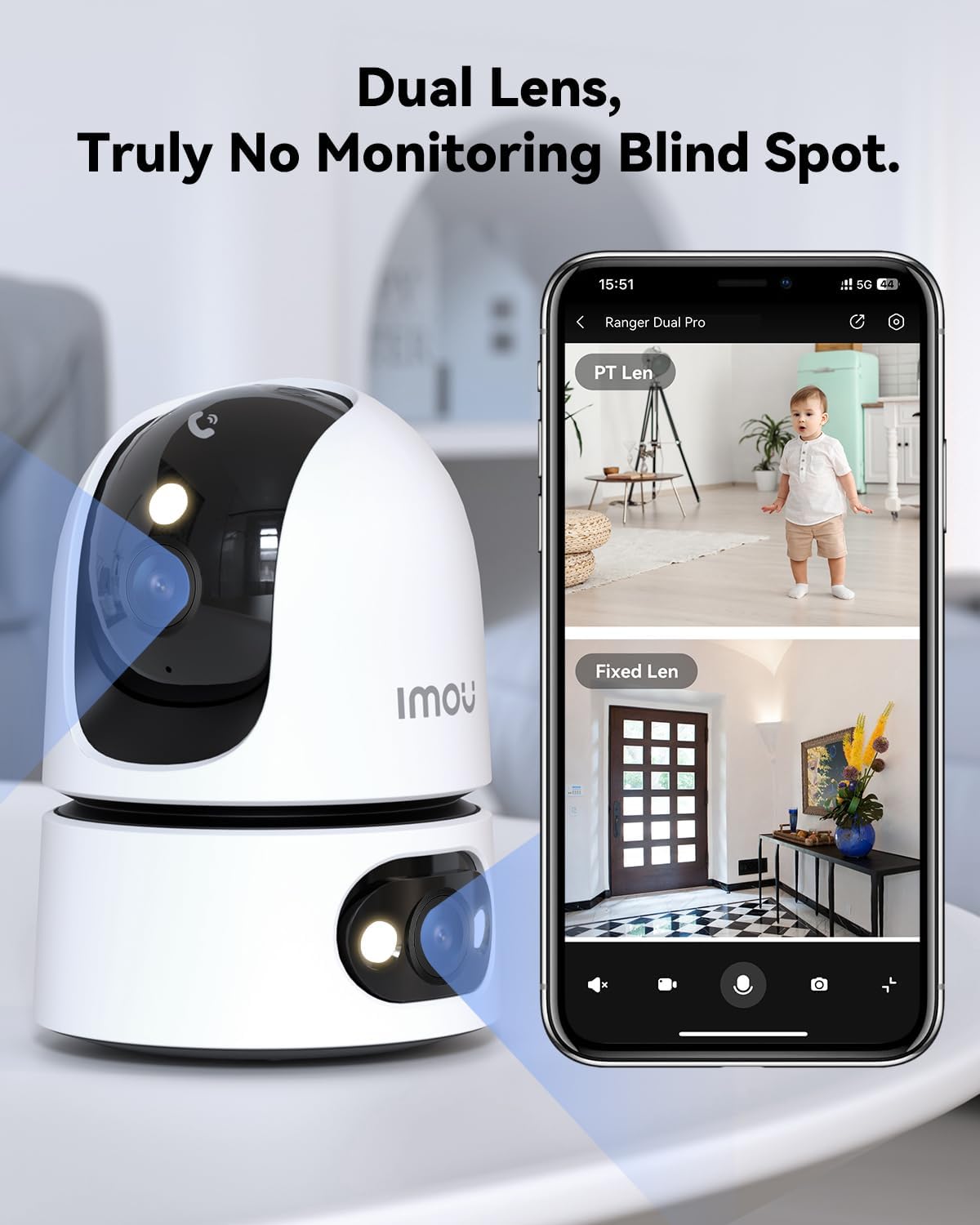 Imou Dual-Lens 2K+2K Indoor Security Camera, House Security Camera 360°Full Cove...