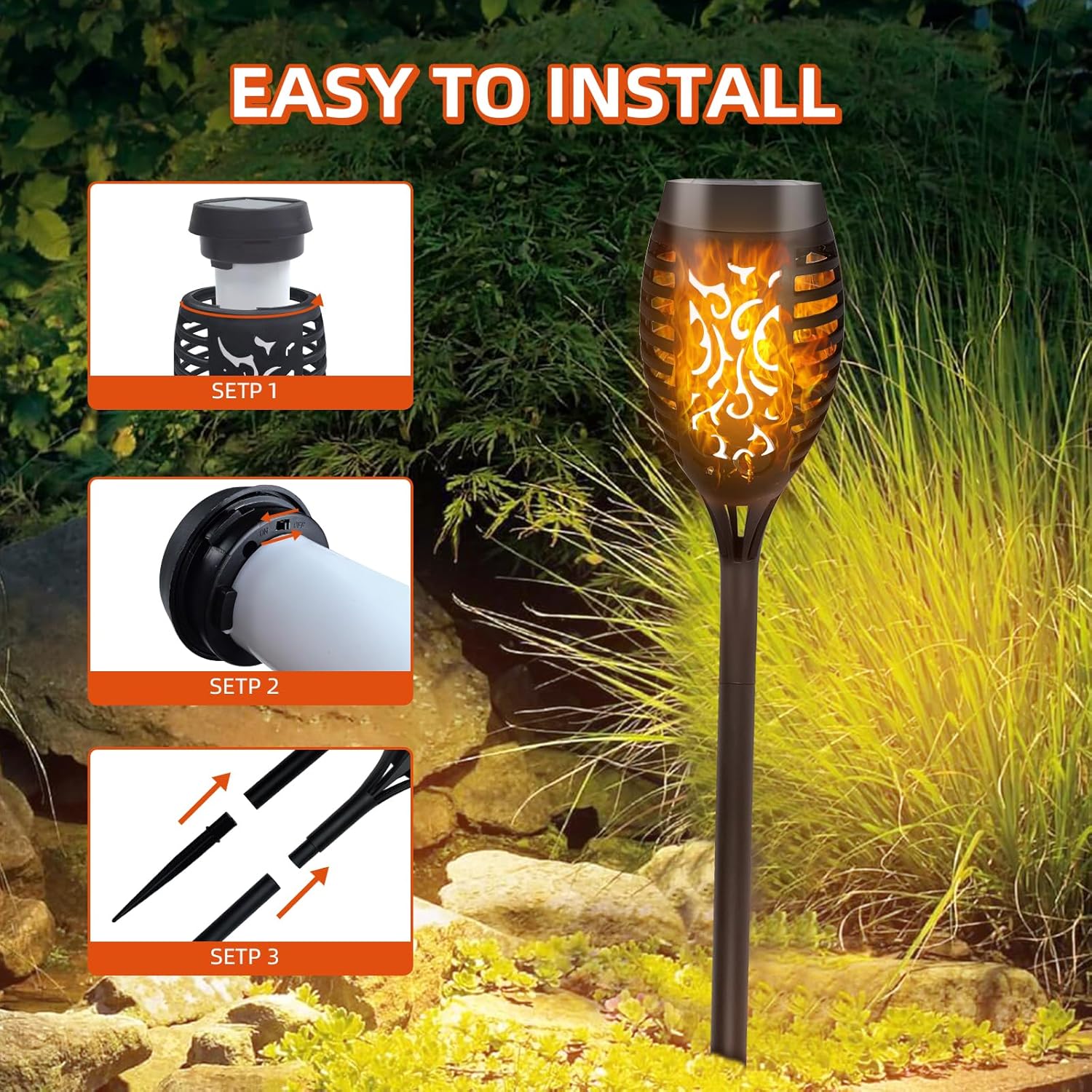 CNMTCCO Solar Flickering Flame Lights - 6 Pack Outdoor Garden Solar Lights, Wate...
