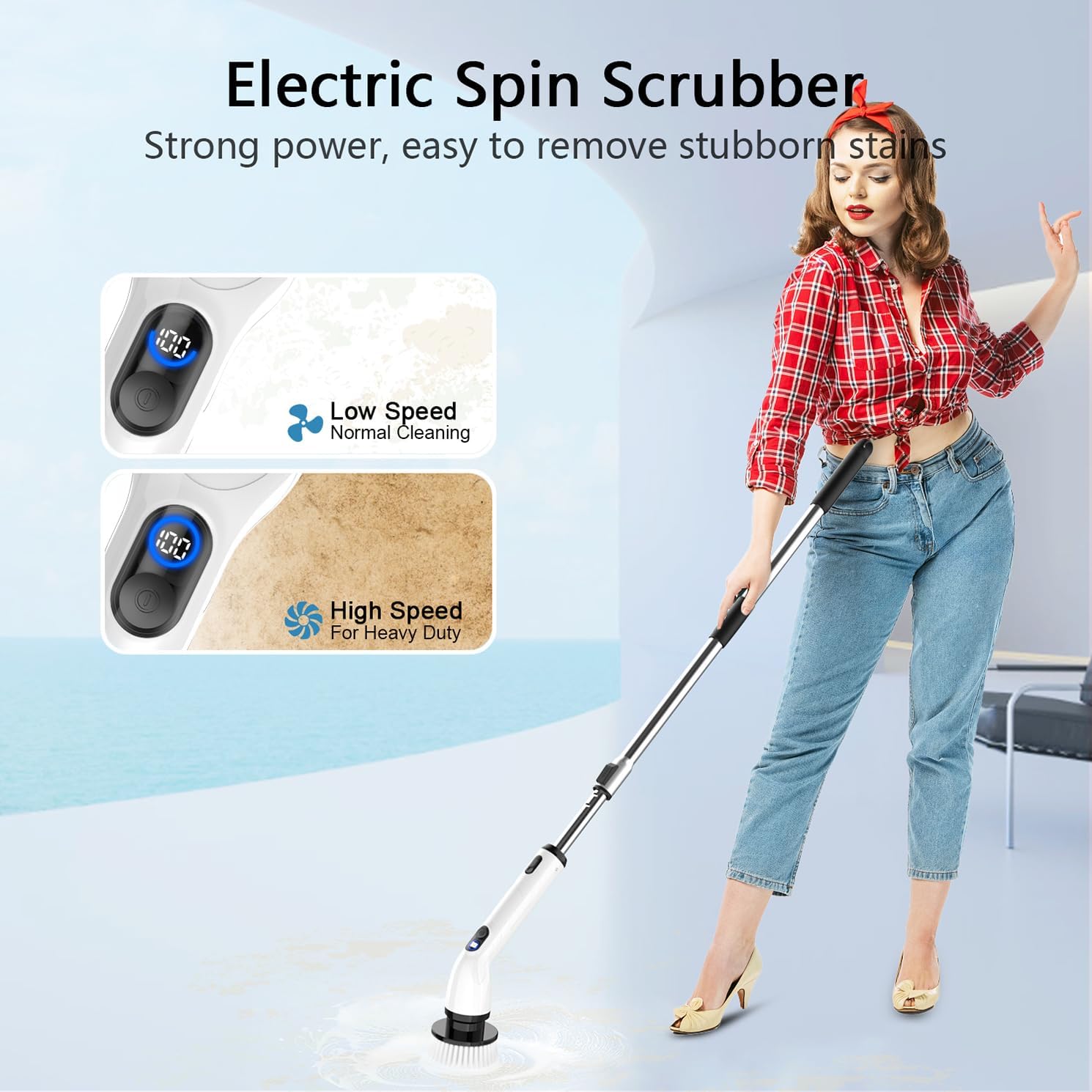 TUYU Electric Spin Scrubber, Full-Body IPX7 Waterproof Bathroom Scrubber with Po...