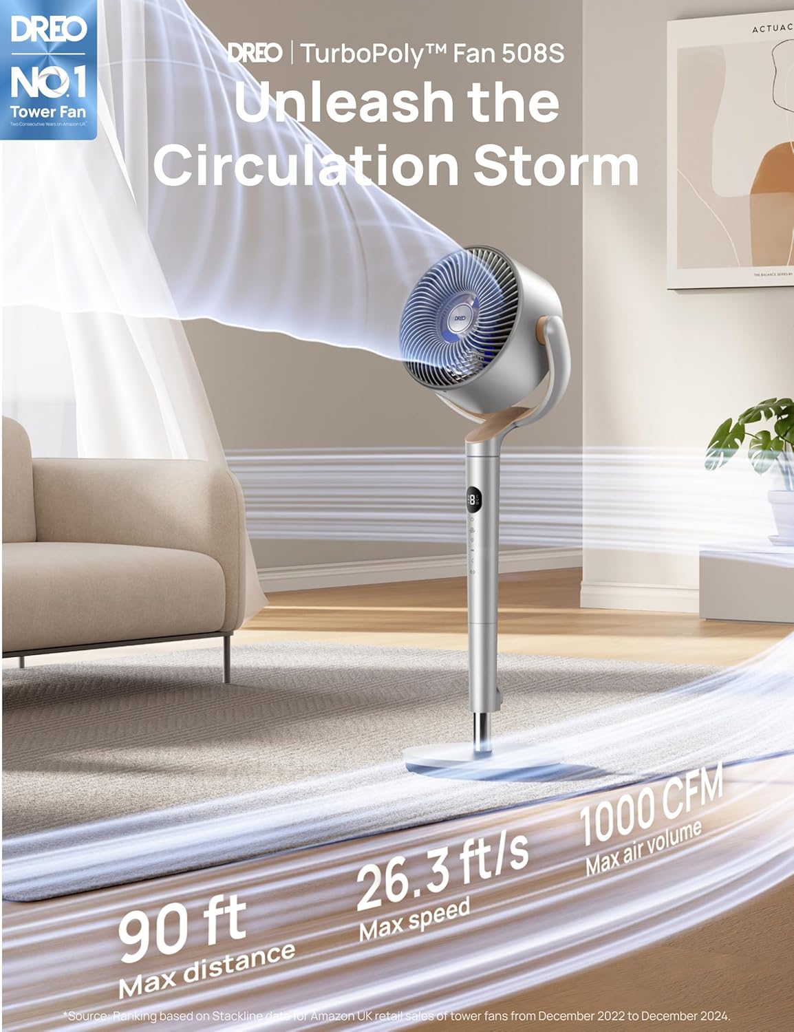 DREO 40 Inch Smart RGB Pedestal Fan, 20dB Silent S...