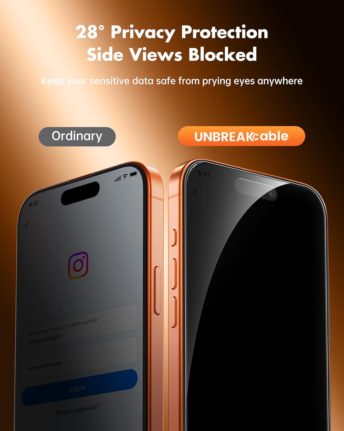 UNBREAKcable Privacy Screen Protector for iPhone 17 Pro Max, Shatterproof Temper...