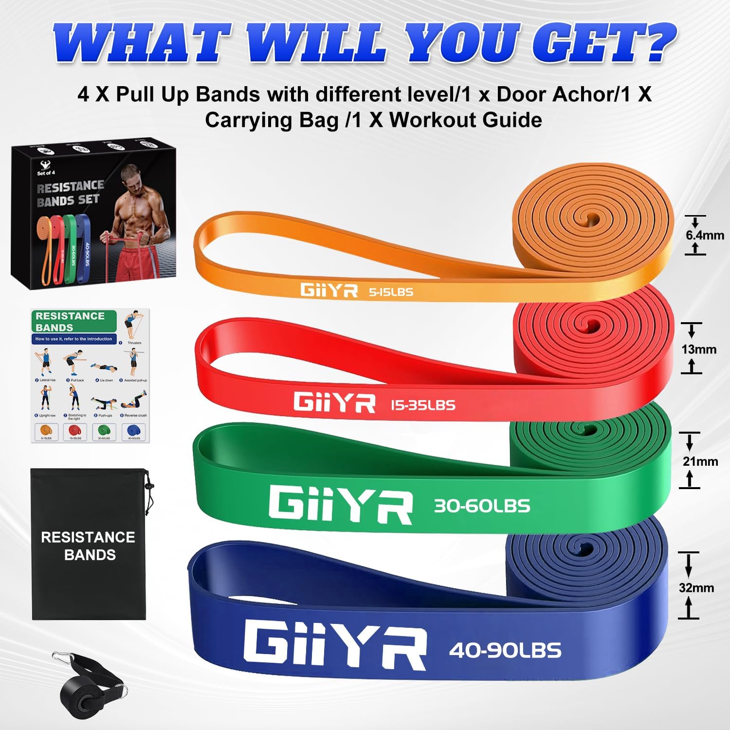 Resistance Bands Set for Men & Women - 4 Levels Exercise Band with Door Anchor,...