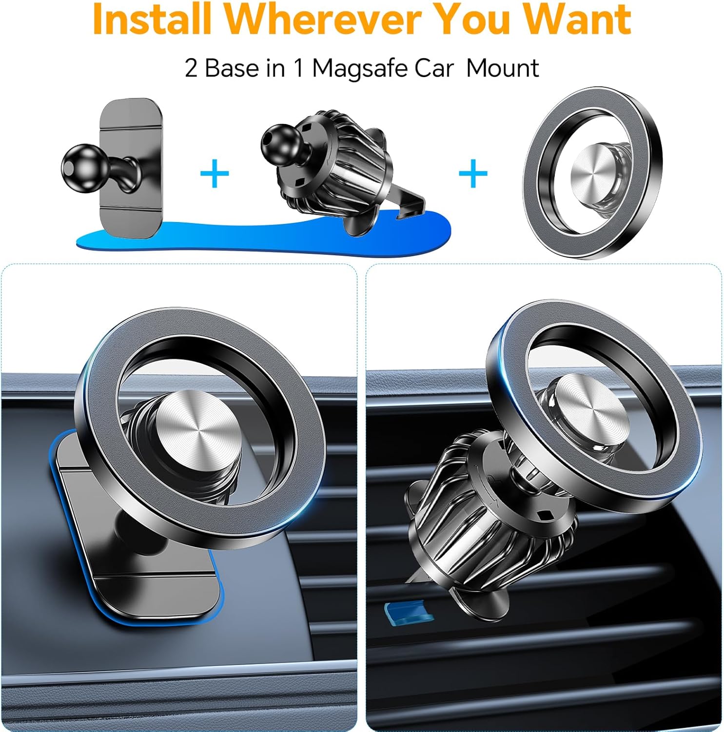 Kaistyle for Magsafe Car Mount【20 Strong Magnets】Magnetic Phone Holder for Car...