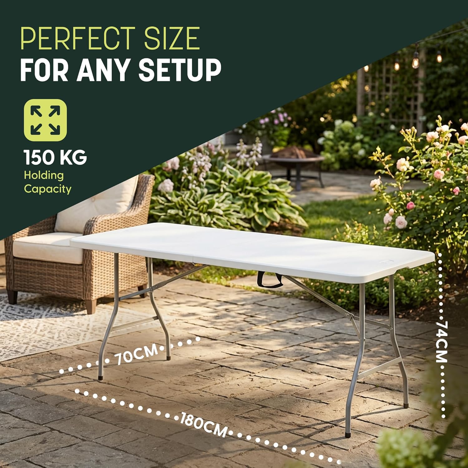 KEPLIN 6ft Folding Table, Special Portable Table with White Top, High-Quality Fo...