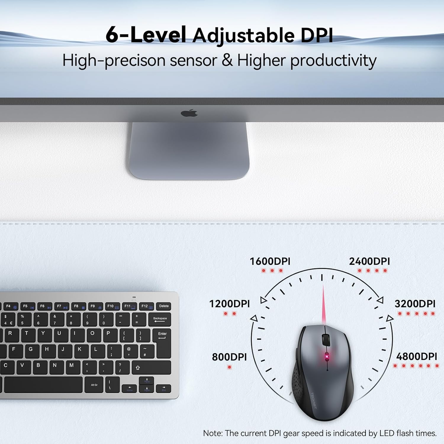 TECKNET Wireless Mouse for Laptop, 4800 DPI Optical Computer Mice with 6 Adjusta...