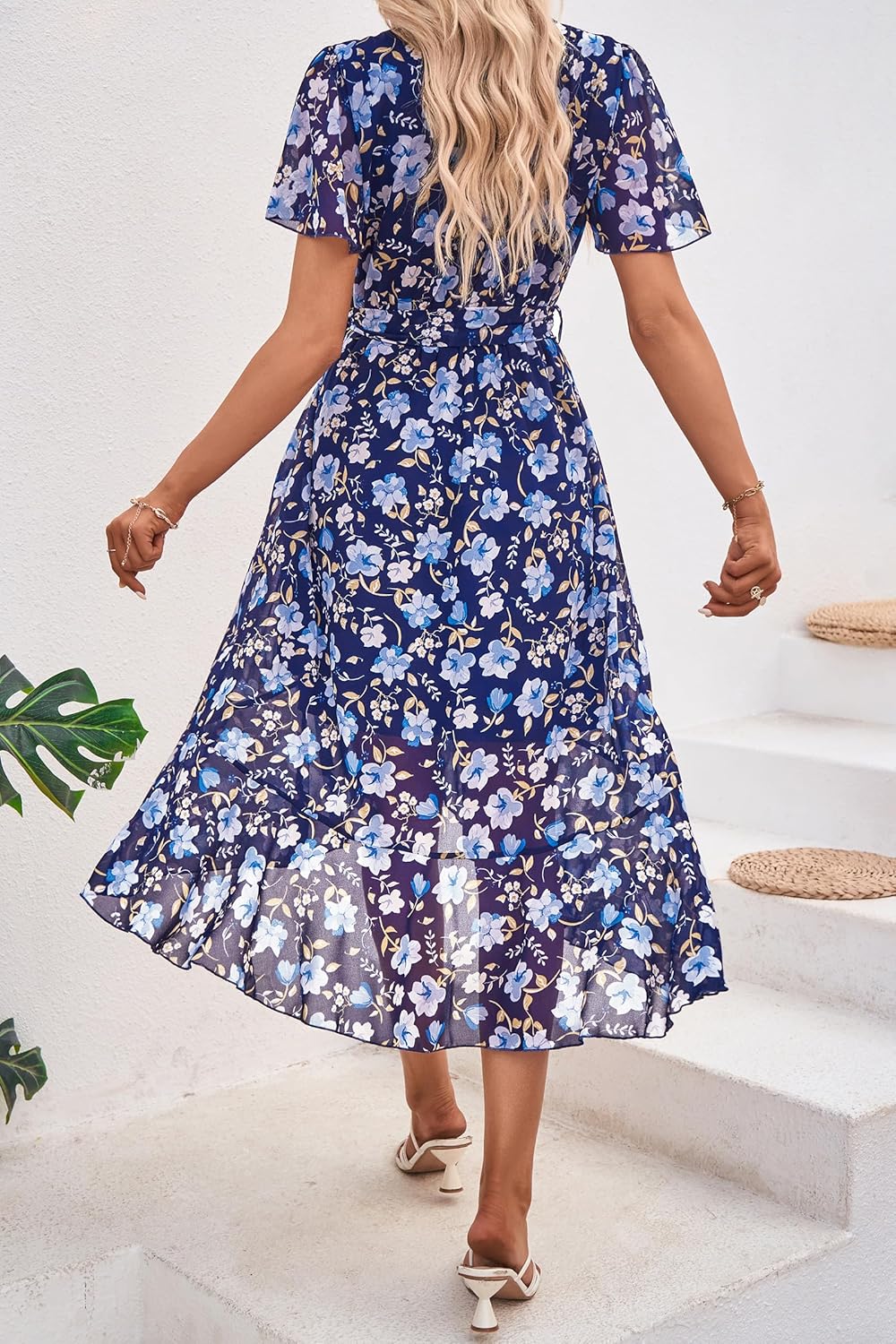 PRETTYGARDEN Women's Summer Floral Boho Maxi Dress Short Sleeve Wrap V Neck Ruff...