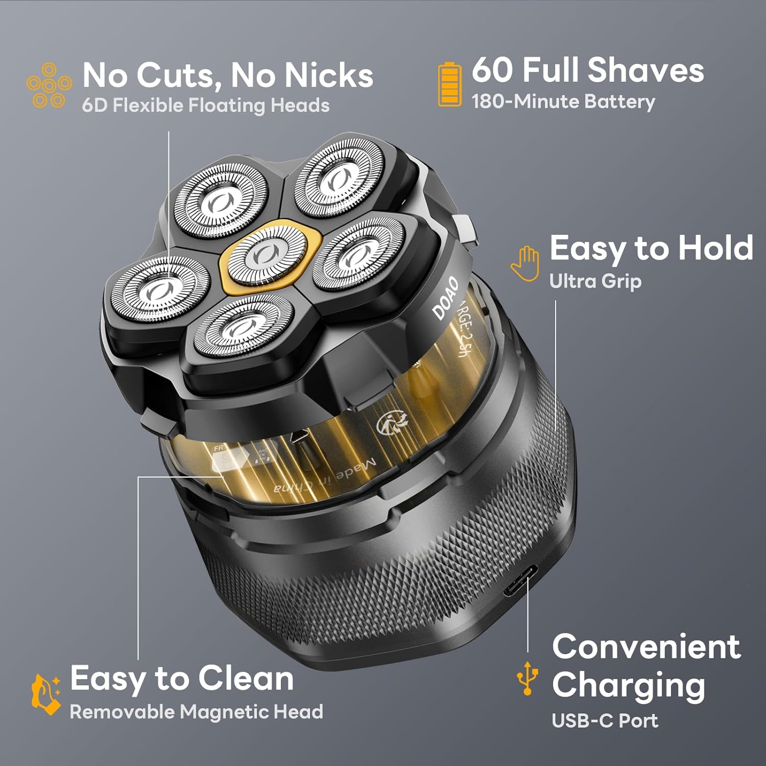 Head Shavers for Men, IPX7 Waterproof, 6D Magnetic Self-Sharpening Steel Blades,...