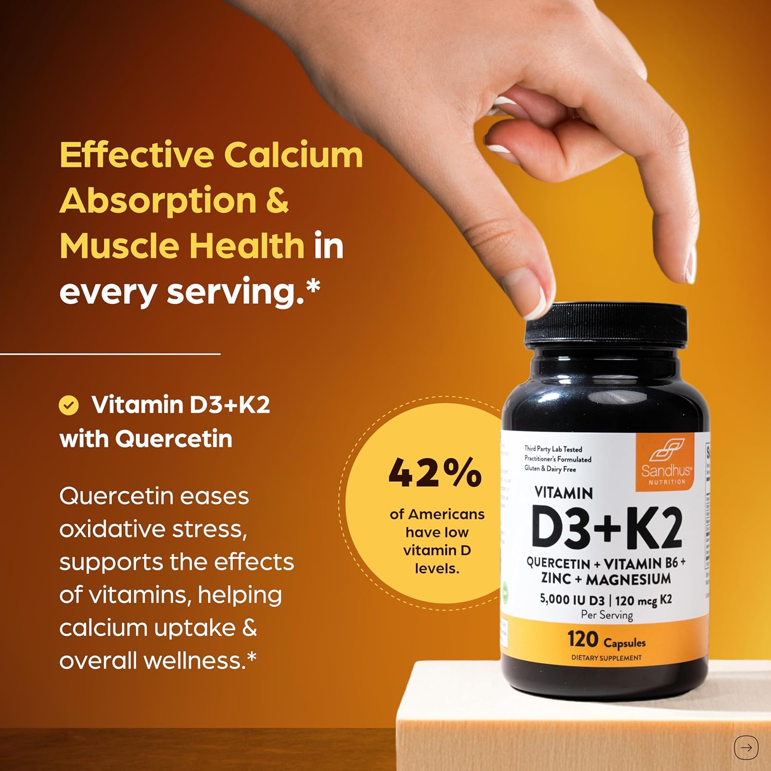Sandhu's Vitamin D3 K2 Magnesium 5000 IU, 120mcg K2 Capsules 120 Count (Pack of...