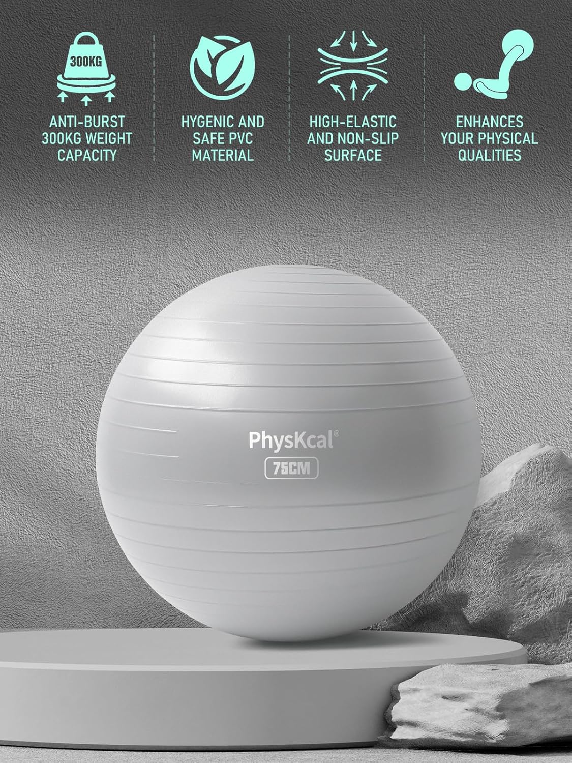 PhysKcal Gym Ball 55-85cm Exercise Swiss Ball for Fitness Yoga Pilates Pregnancy...