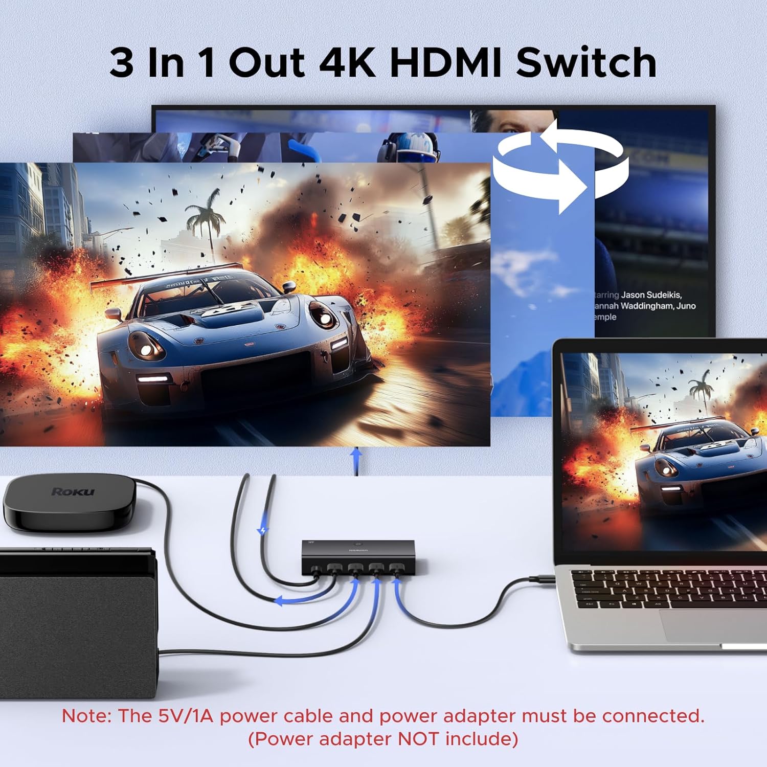 UGREEN HDMI Switch 3 in 1 Out, 4K@60Hz HDMI Splitter with Remote Supports HDR10+...