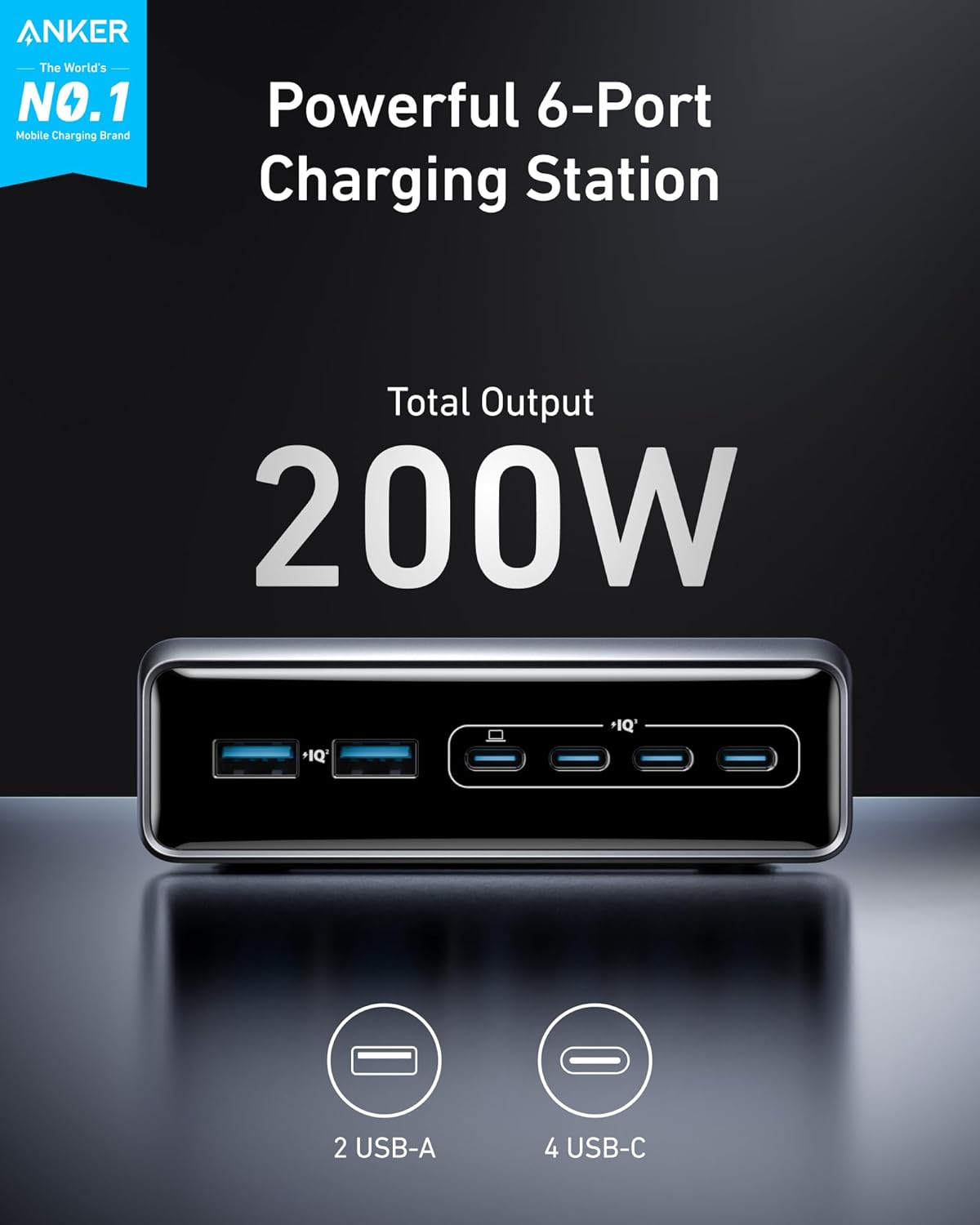 Anker Prime Charger, 200W 6-Port GaN Charging Station, Fast Charging USB C Charg...