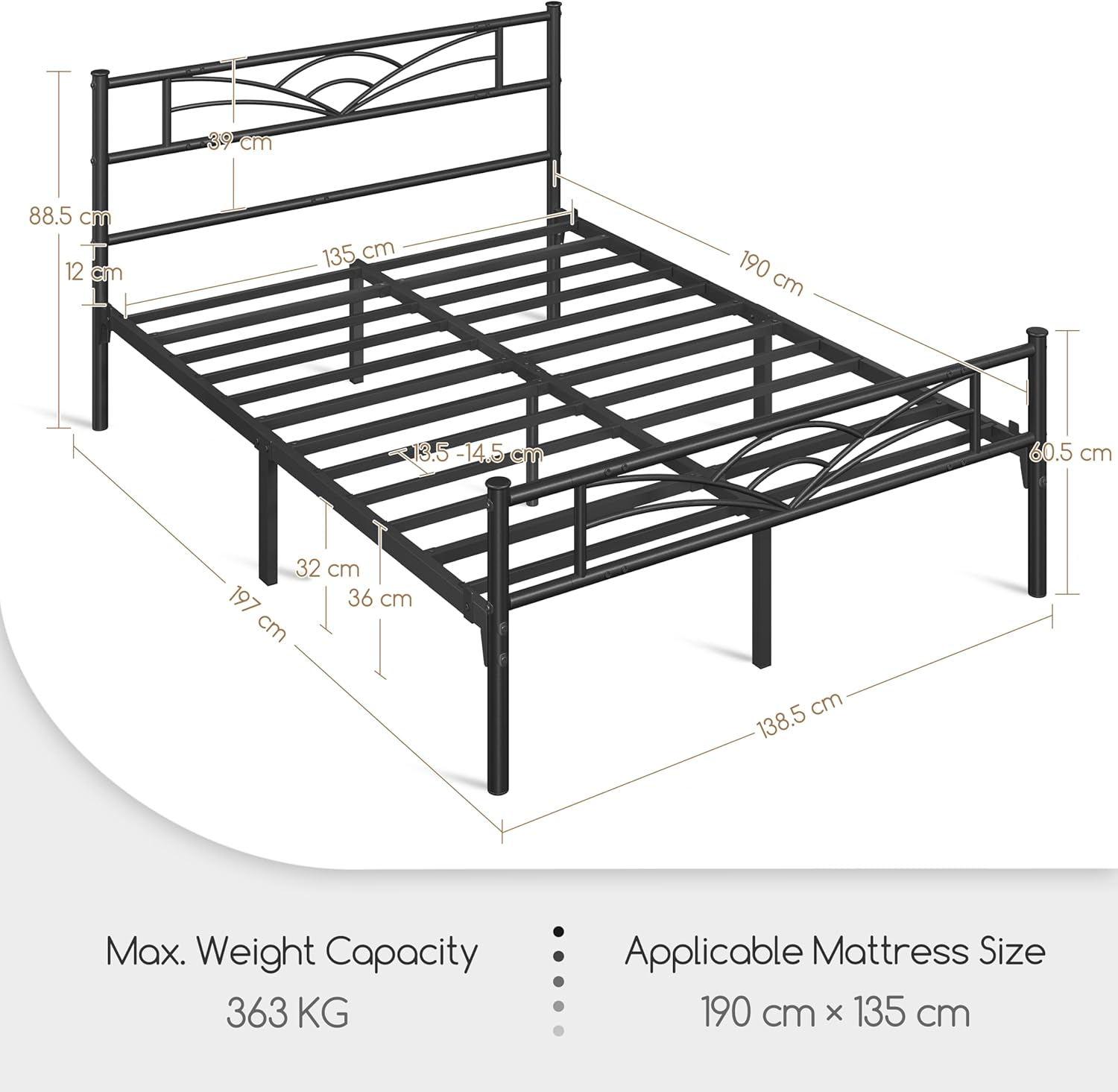Yaheetech 4ft6 Double Bed Solid Bed Frame with Cloud-inspired Design Headboard a...
