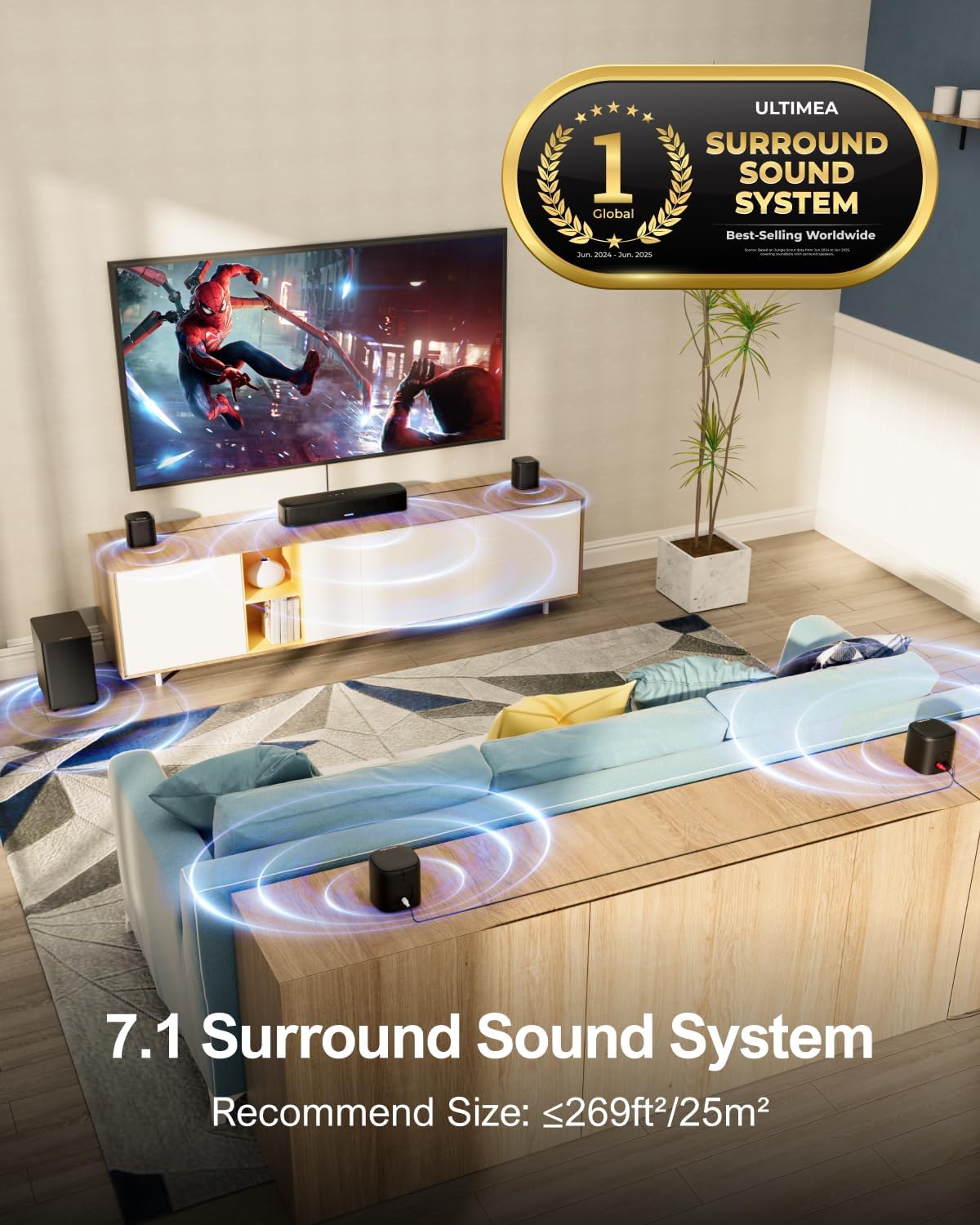 ULTIMEA 7.1ch Virtual Surround Sound Bar, Sound Bar for TV with 4 Surround Speak...