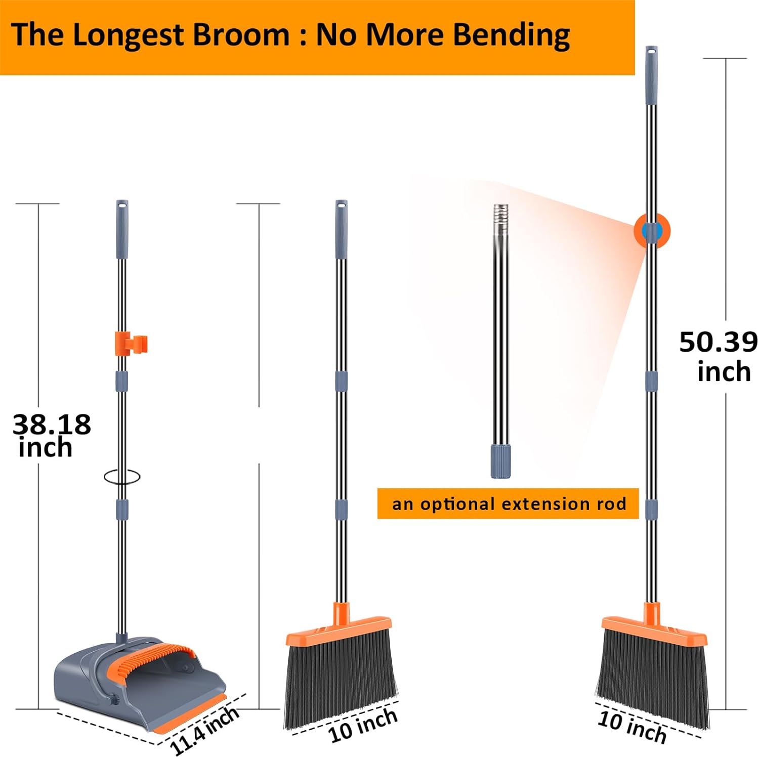 kelamayi Upgrade Broom and Dustpan Set, Self-Cleaning with Dustpan Teeth, Indoor...