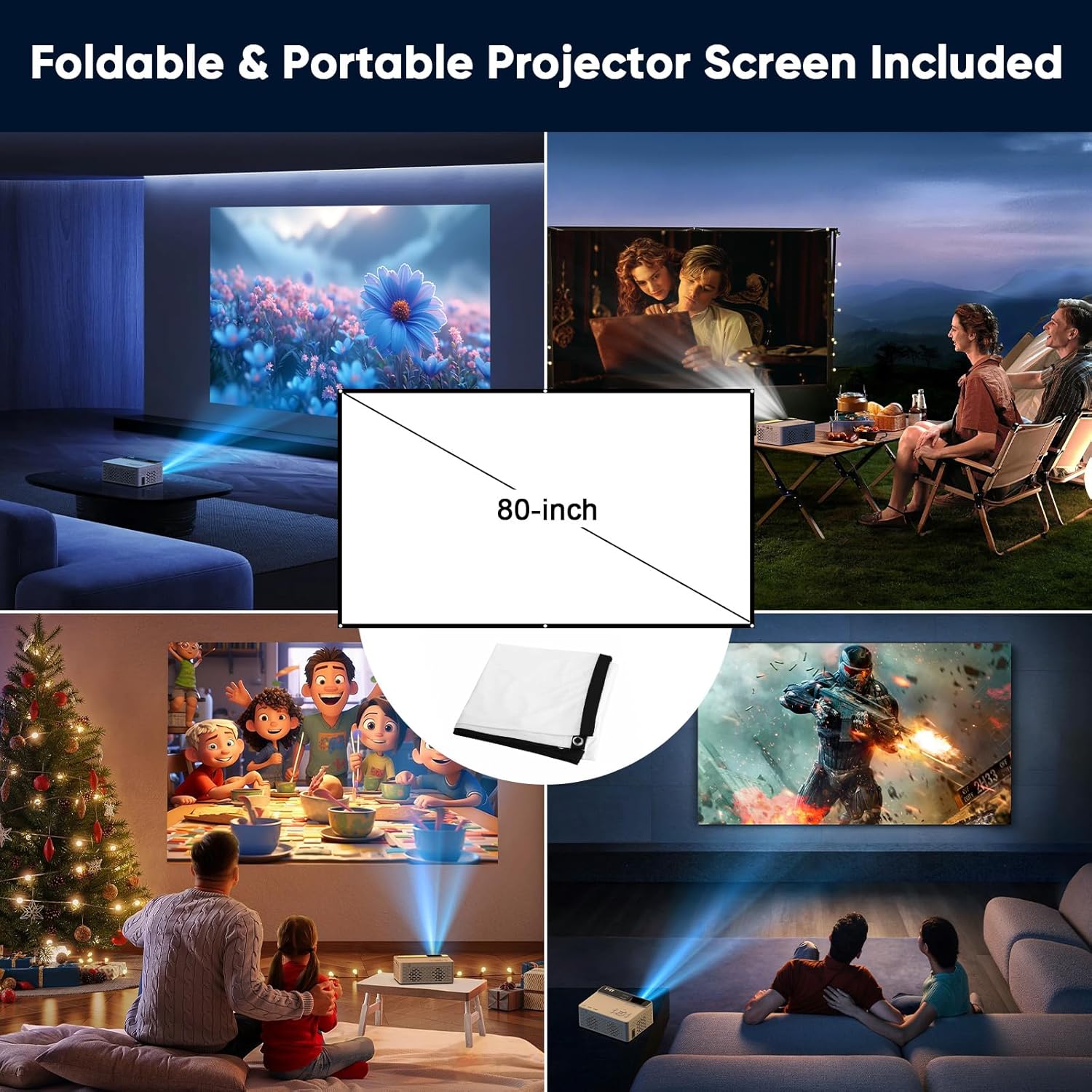 TMY 1080P Full HD Portable Mini Projector, Upgraded Bluetooth Movie Projector wi...