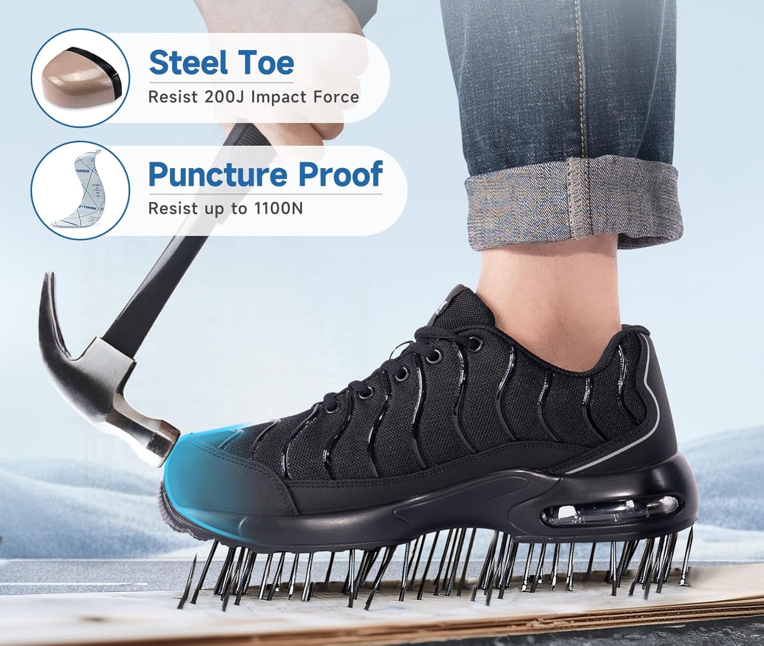 LARNMERN Unisex Safety Trainers with Steel Toe Cap Trainers Men Women Lightweigh...