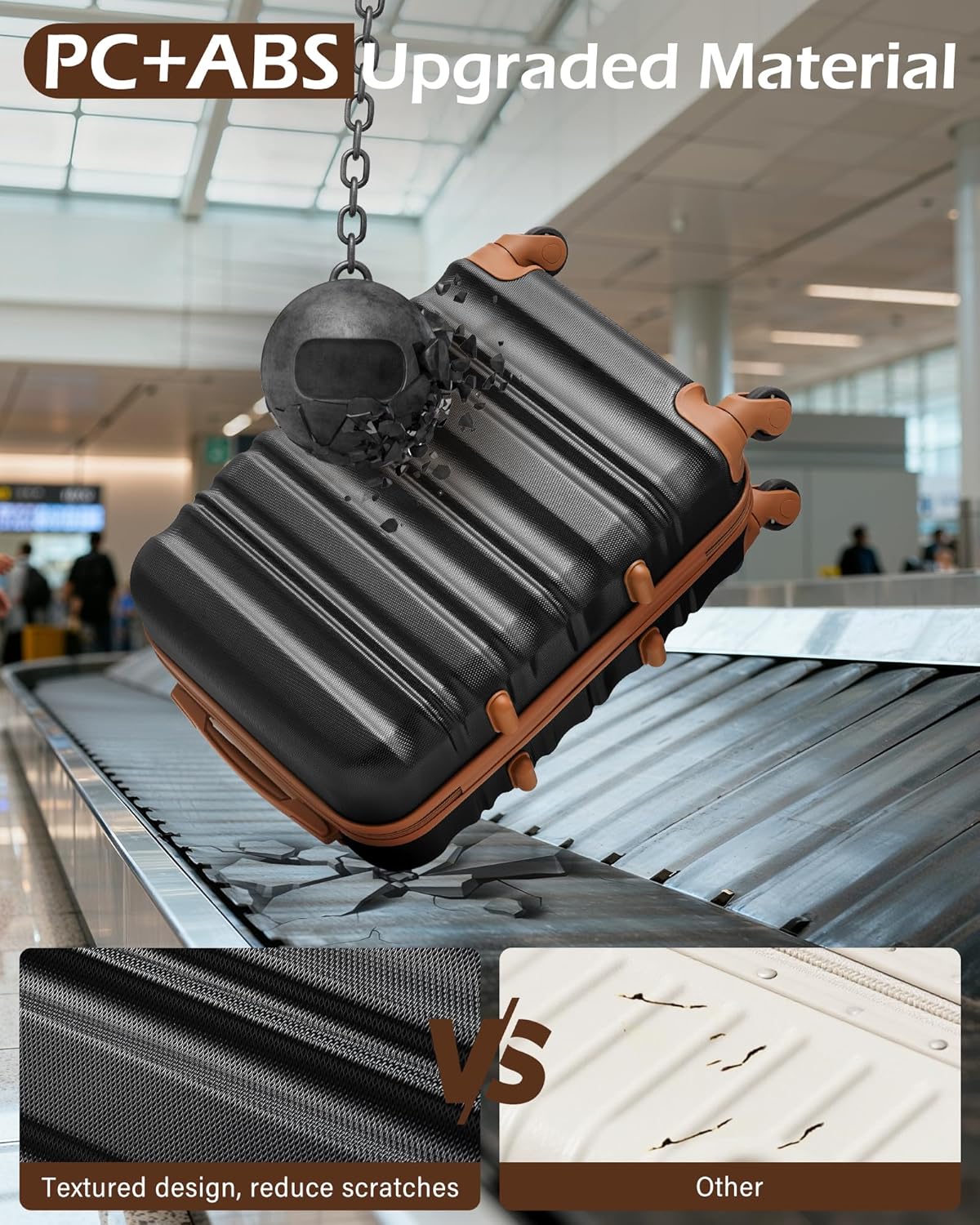 LONG VACATION 6 Piece Luggage Set Carry on Suitcase with ABS+PC hardshell, Spinn...