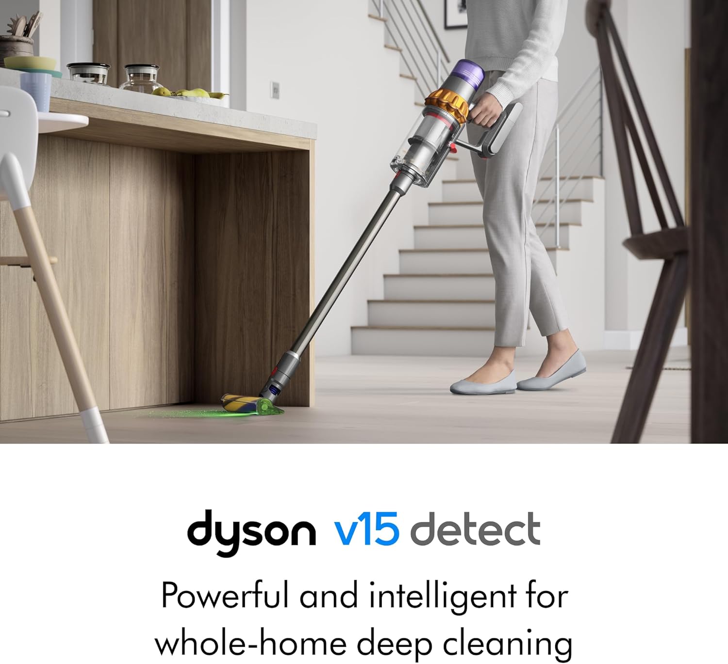 Dyson V15 Detect Cordless Vacuum Cleaner, Yellow/Nickel Large Yellow/Nickel
