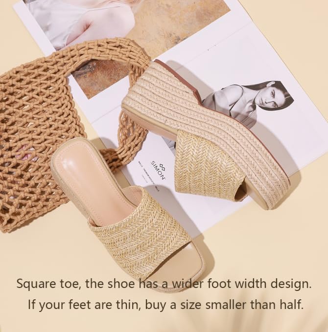 EQAUDES Platform Slip on Espadrille Sandals for Women Summer Wedges Slides -Flat...