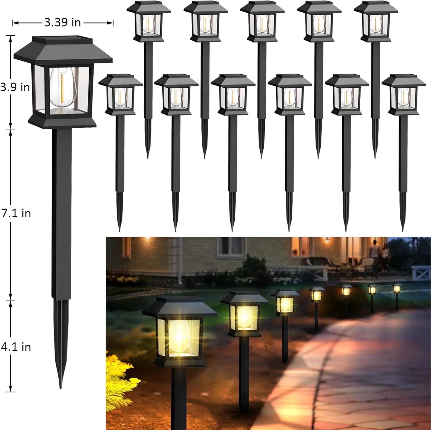 Greluna Solar Lights Outdoor,12 Pack 3000K Waterproof Auto On/Off Solar Pathway...