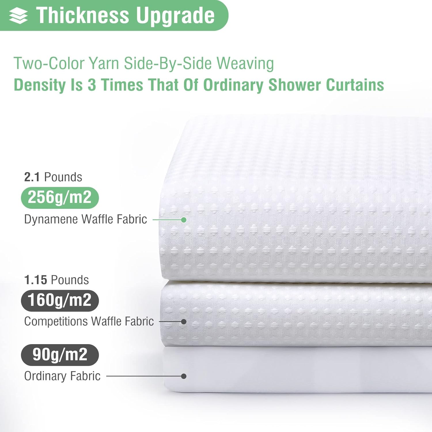 Dynamene White Fabric Shower Curtain， Waffle Weave Heavy Duty Hotel Luxury Clot...