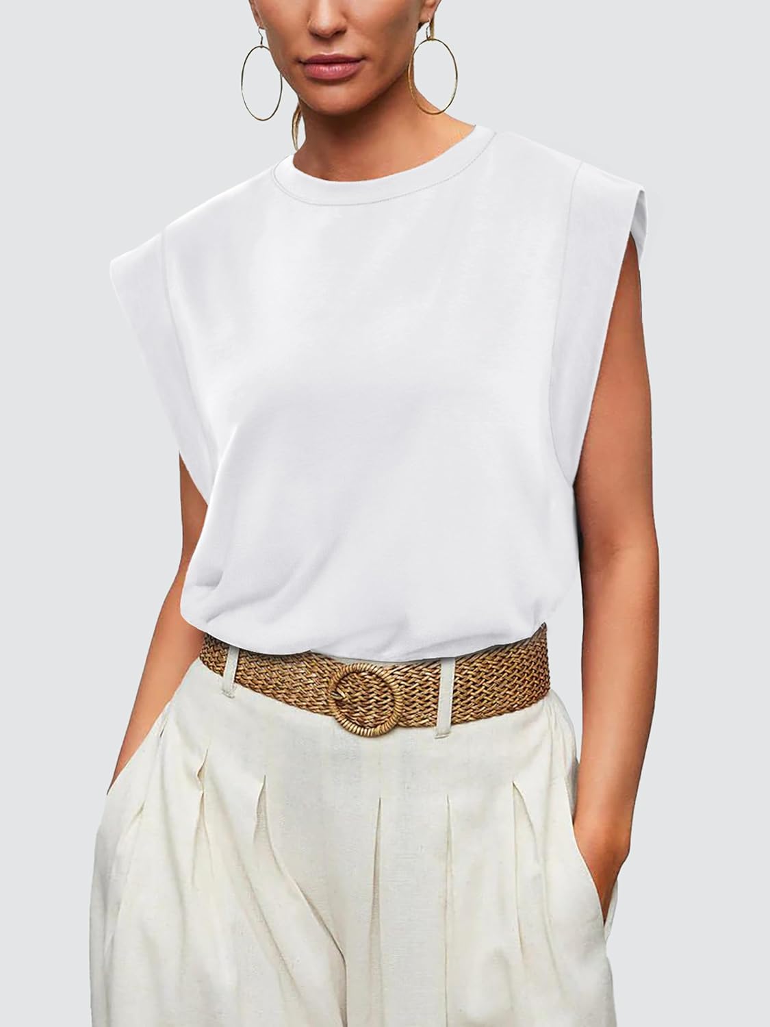 WIHOLL Cap Sleeve Tops for Women Summer Top Basic Tee Shirts Business Casual Tan...