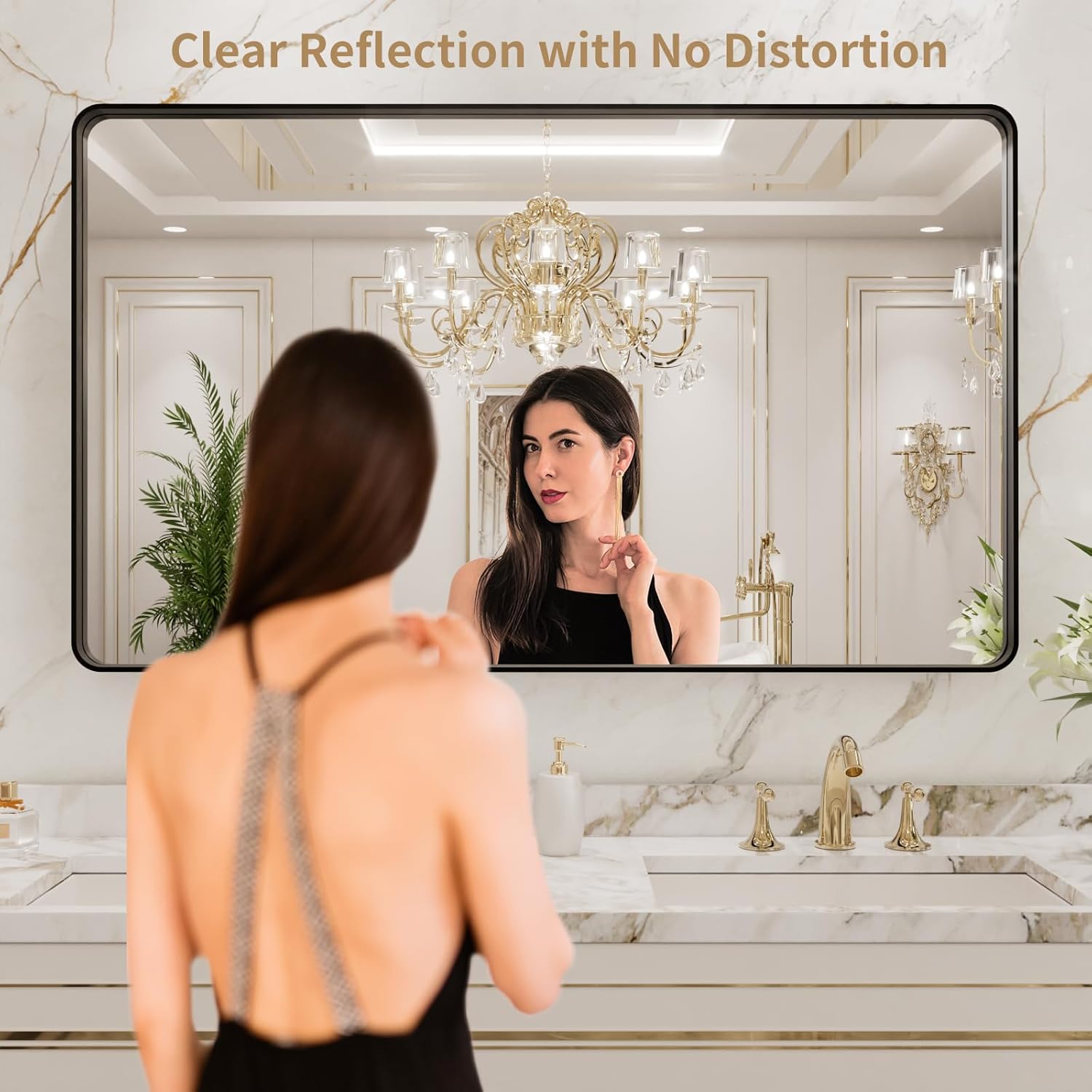 LOAAO 40X36 Inch Black Metal Framed Bathroom Mirror for Wall, Matte Black Bathro...
