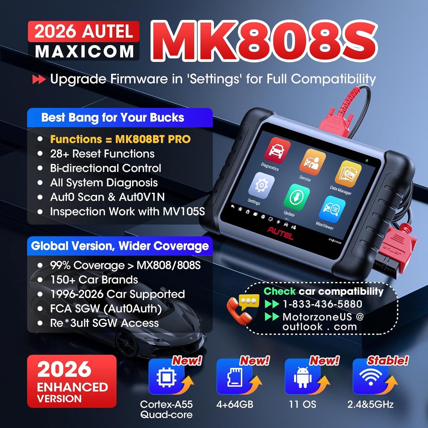 Autel Scanner MaxiCOM MK808S: 2026 Bidirectional Tool as MX808S MK808BT Pro M808...
