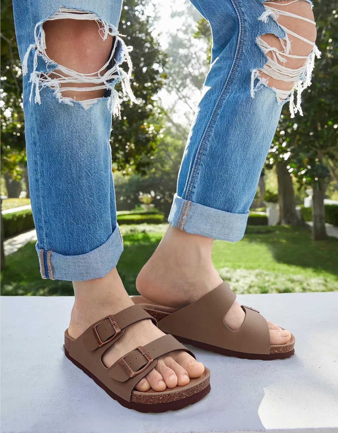 ODOLY Unisex Cork Footbed Slide Sandal, Arch Support Summer Outdoor Sandals with...
