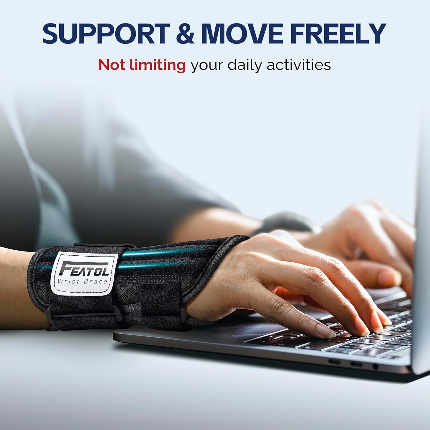 FEATOL 2 Pack Carpal Tunnel Wrist Brace For Work With Wrist Splint, 6.5'' Wrist...