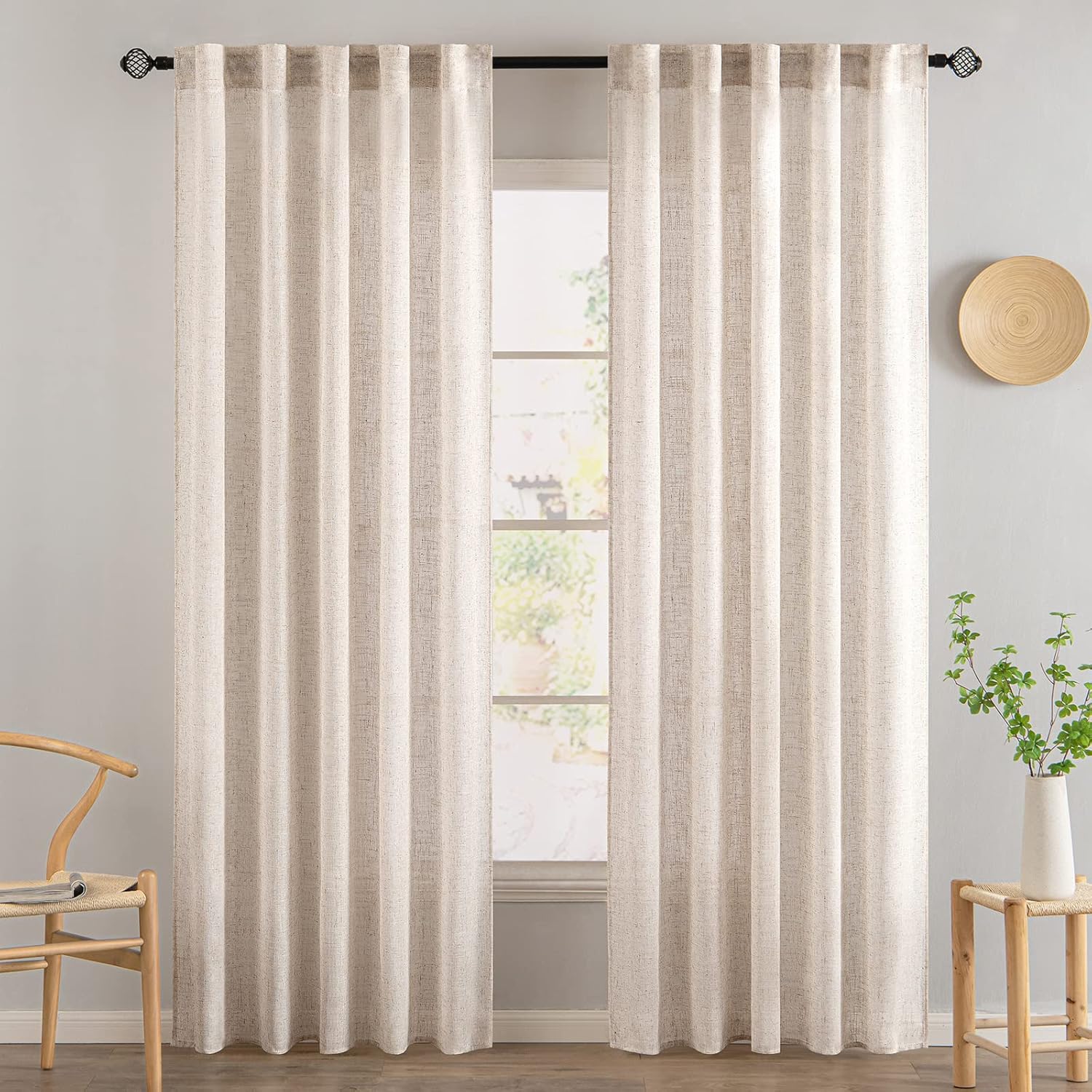 MIULEE Natural White Linen Curtains 84 Inch Long for Bedroom Living Room, Soft T...