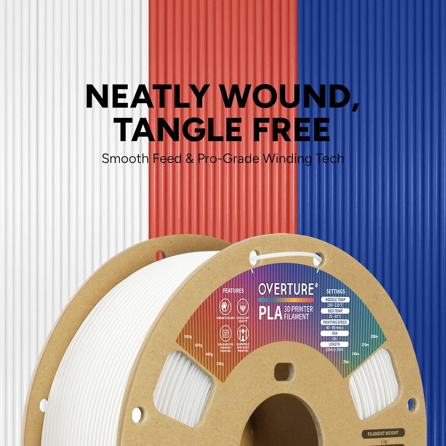 OVERTURE PLA Filament 1.75mm PLA 3D Printer Filament, 1kg Cardboard Spool (2.2lb...