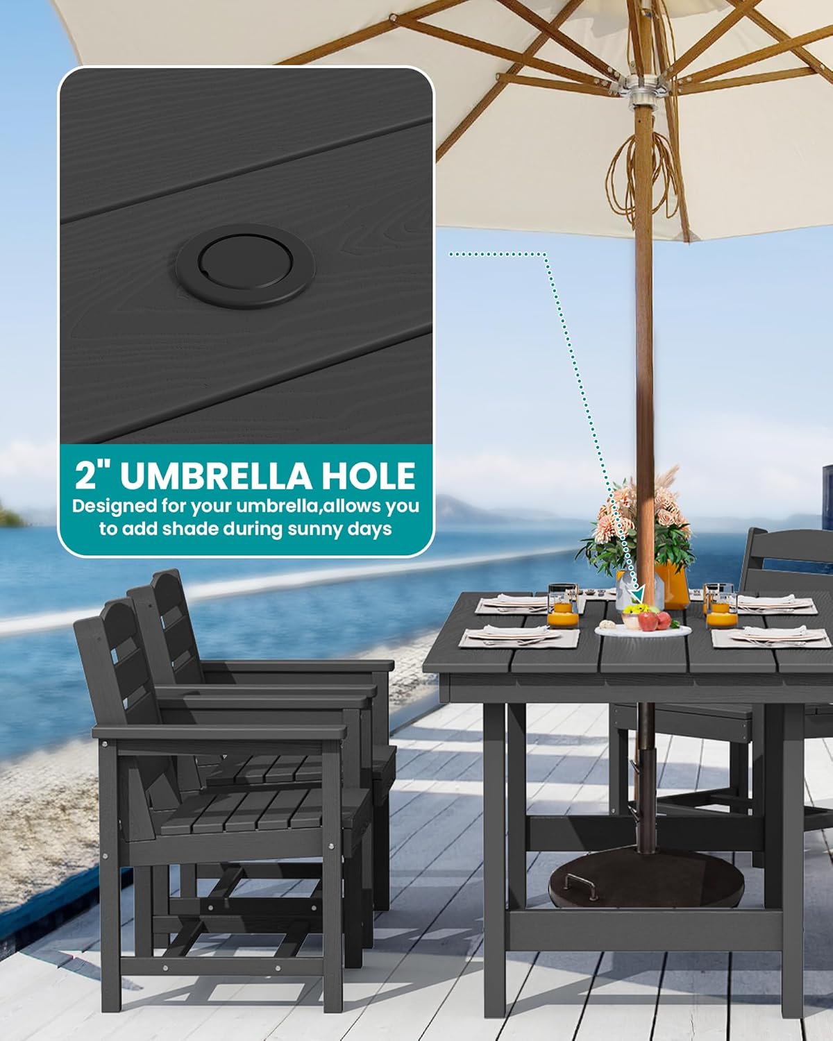 Unique SERWALL Patio Dining Sets for 6 Person, High-Quality HDPE Dining Set with...