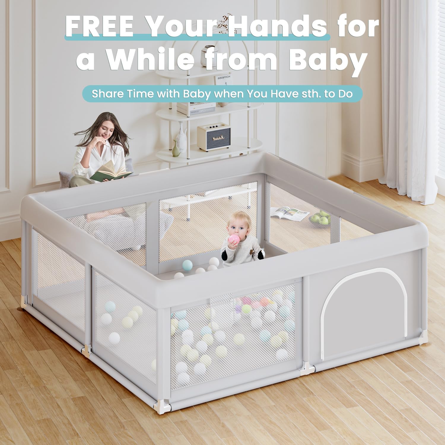 Hiaksedt Baby Playpen 50x50 Inch, Play Pens for Babies and Toddlers Baby Fence P...