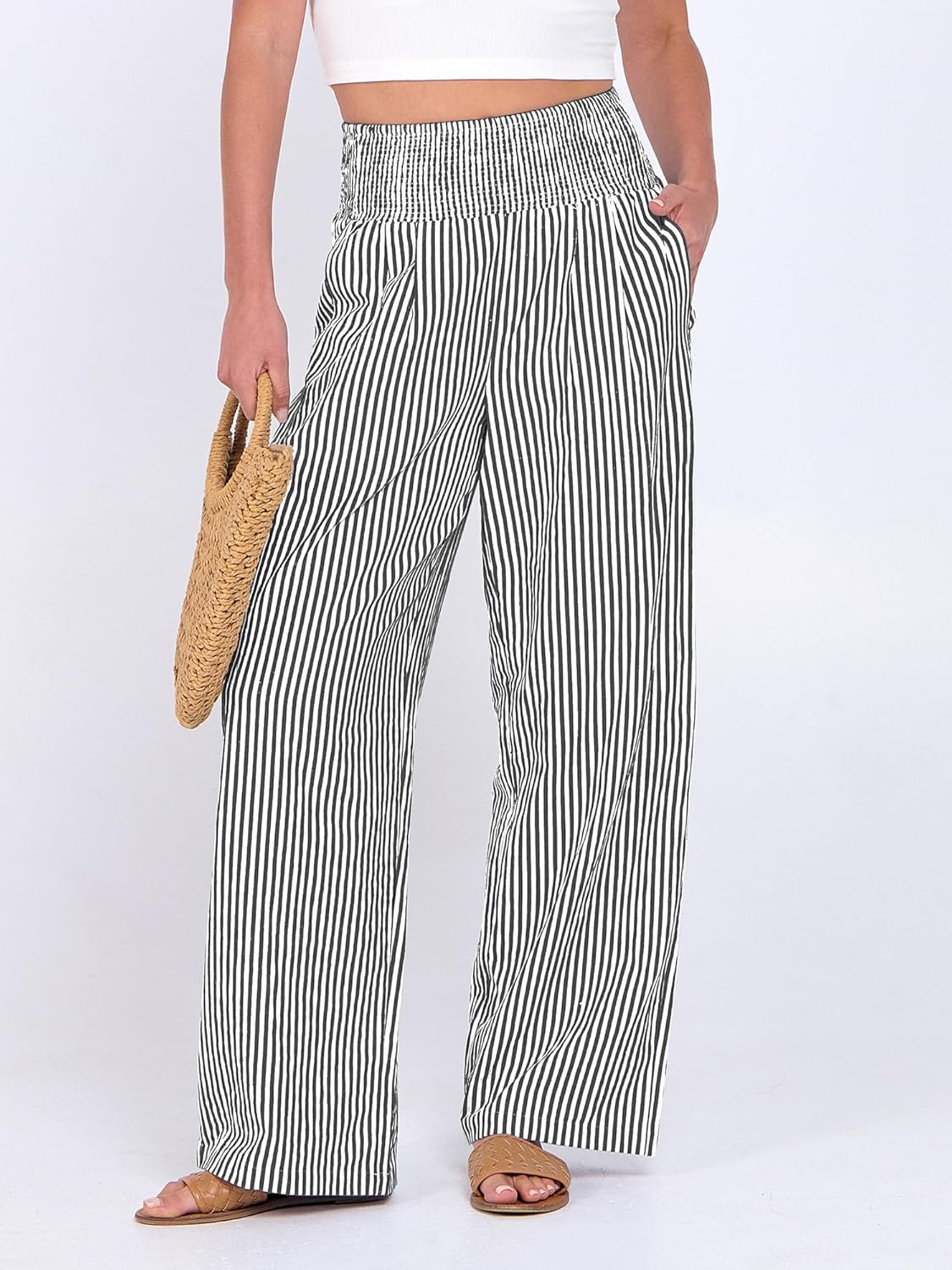 ANRABESS Womens Palazzo Pants, Unique Striped Trousers for Fashionable Women