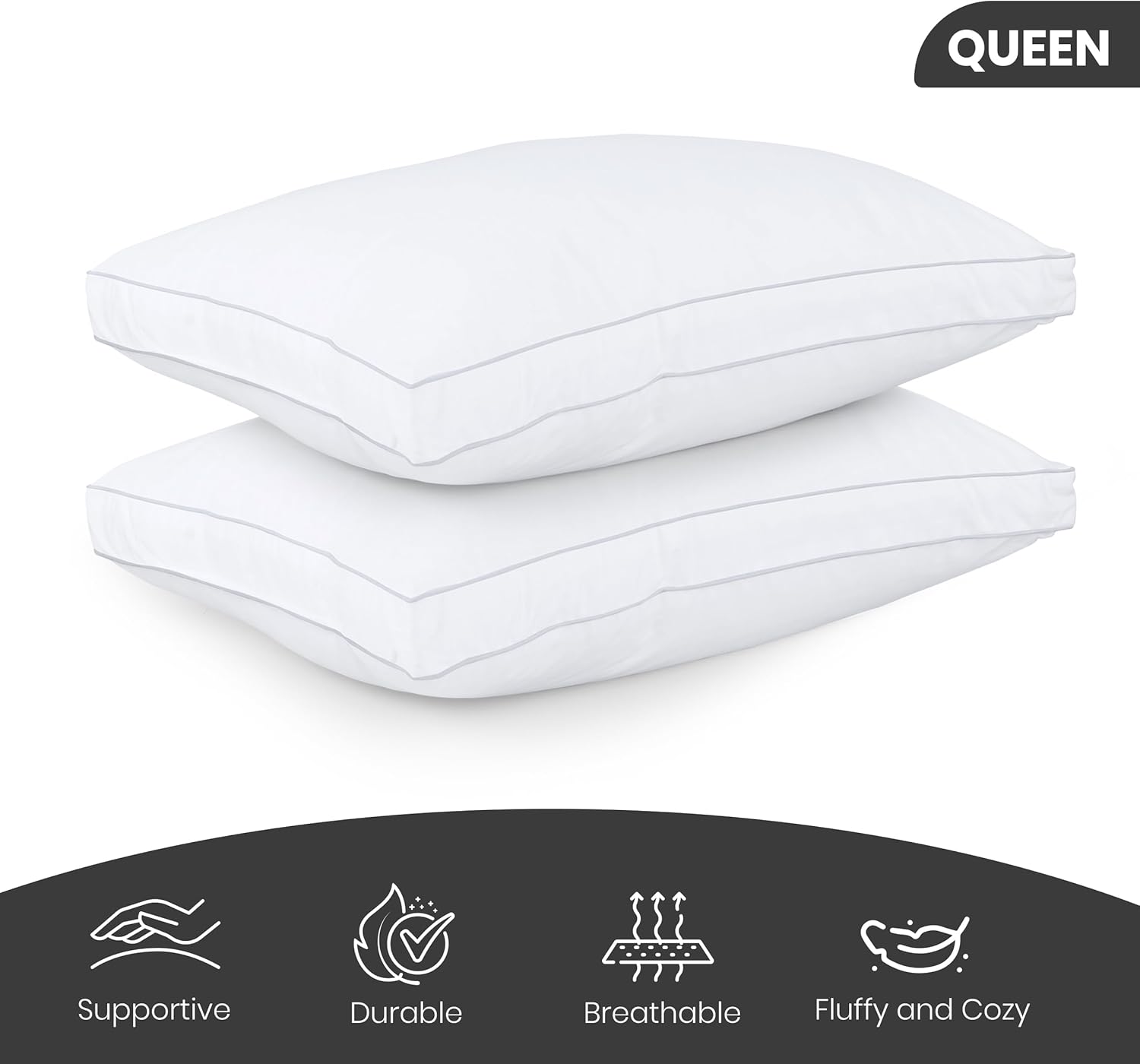 Utopia Bedding Bed Pillows for Sleeping Queen Size (White), Set of 2, Soft & Flu...