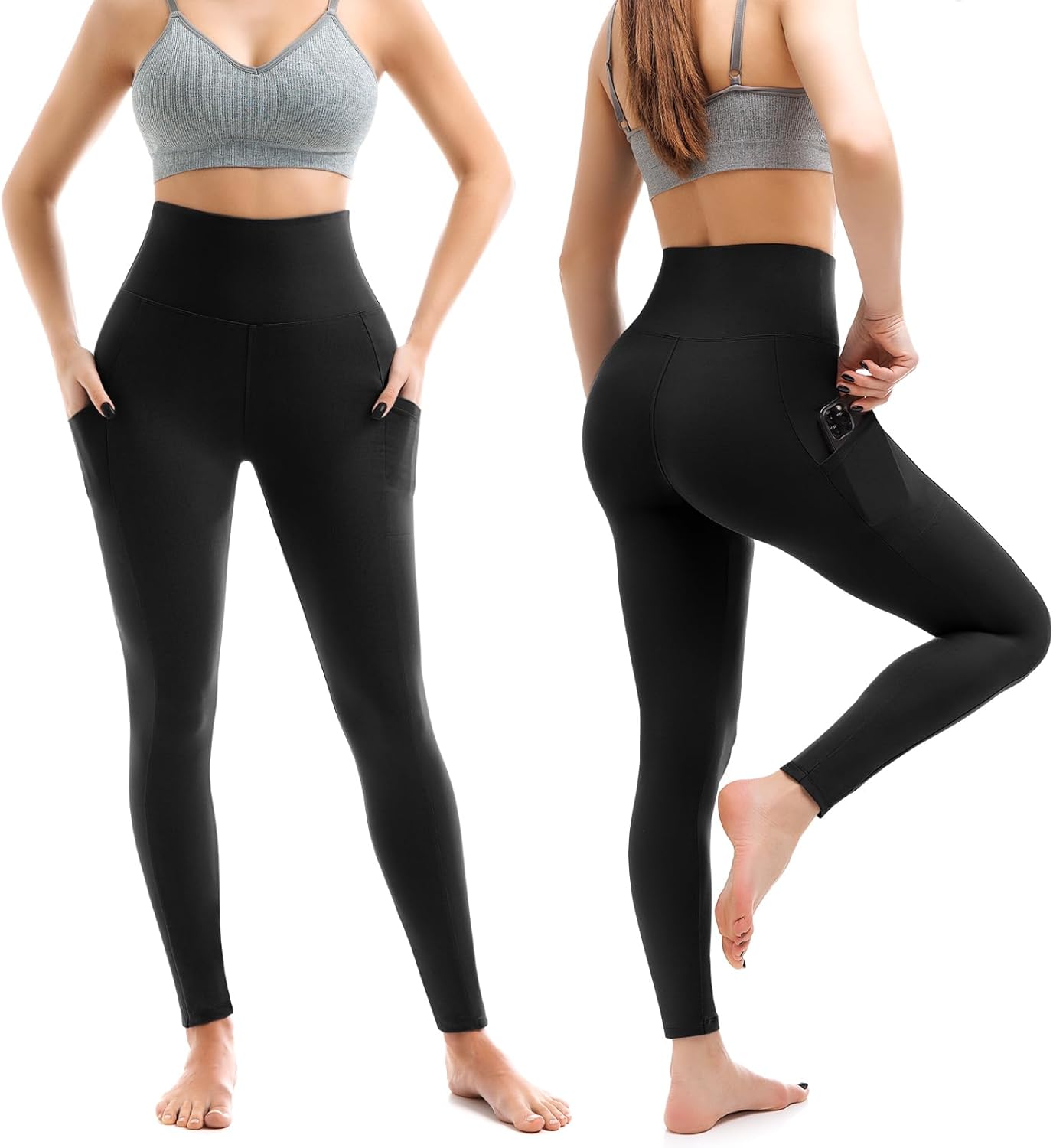 Leafigure 2 Pack Gym Leggings for Women High Waist Opaque Leggings with Pockets...