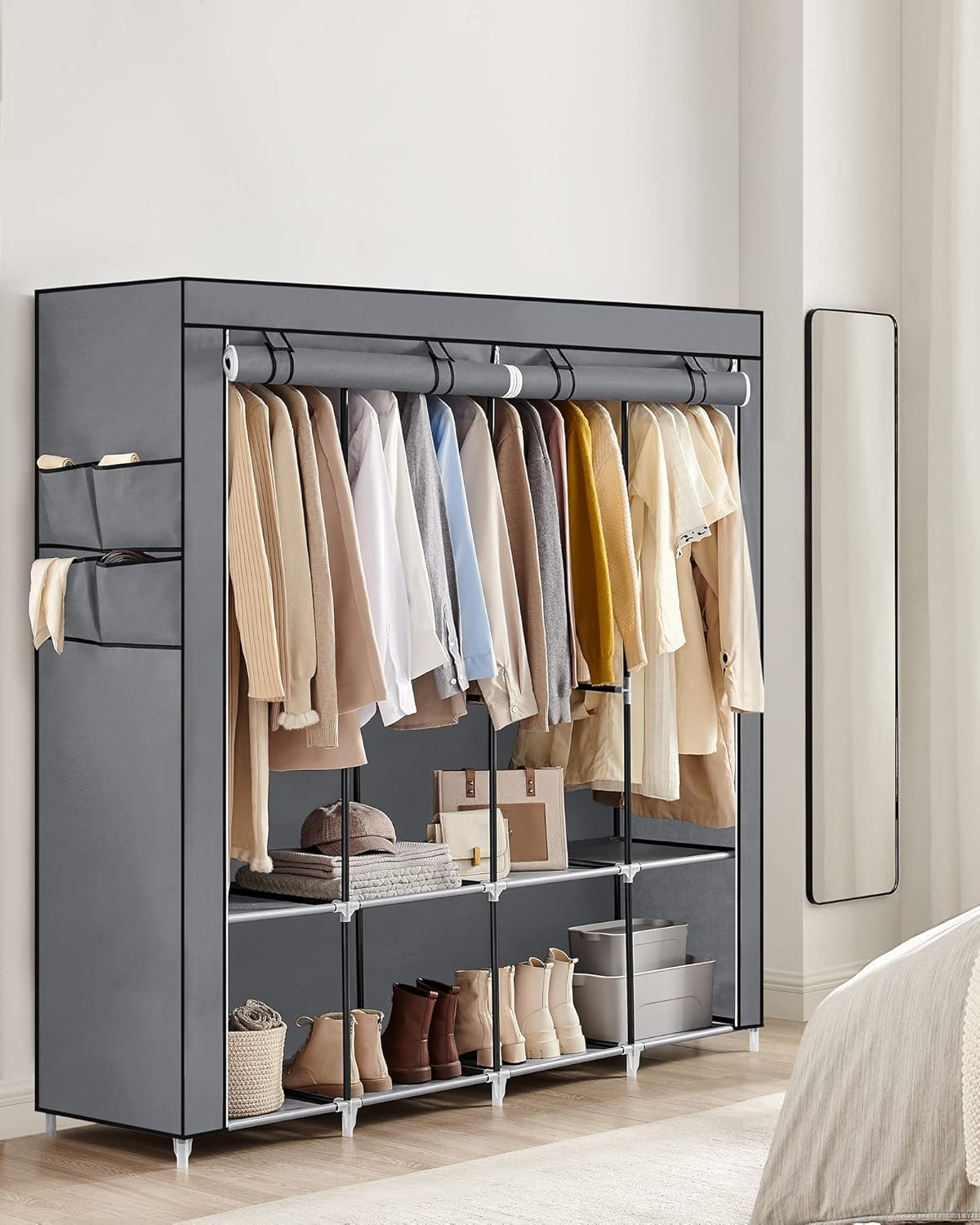 SONGMICS Clothes Wardrobe, Portable Closet, Garment Organiser Rack with 4 Hangin...