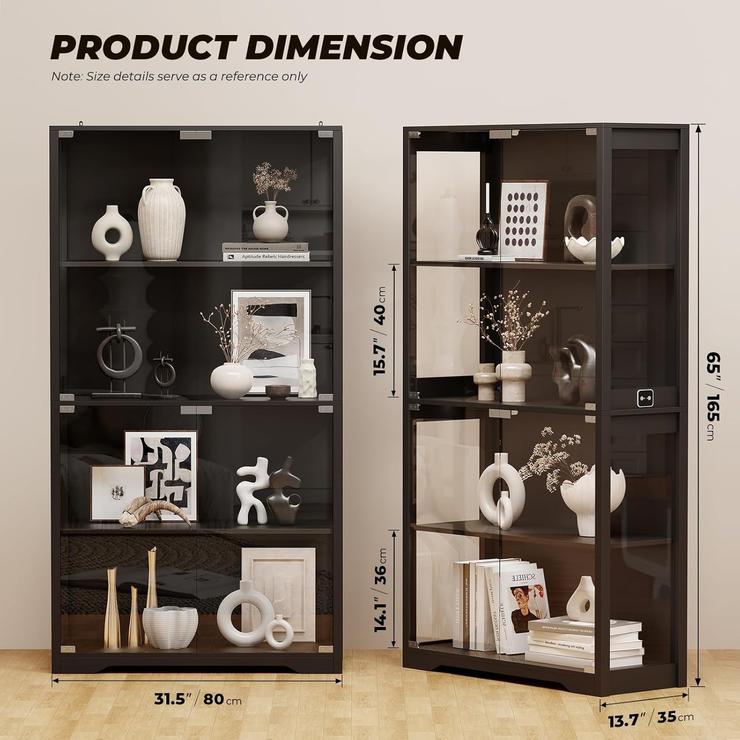 BROTTAR Display Cabinet with Glass Doors, 4-Tier Curio Cabinet with 3 Color Ligh...