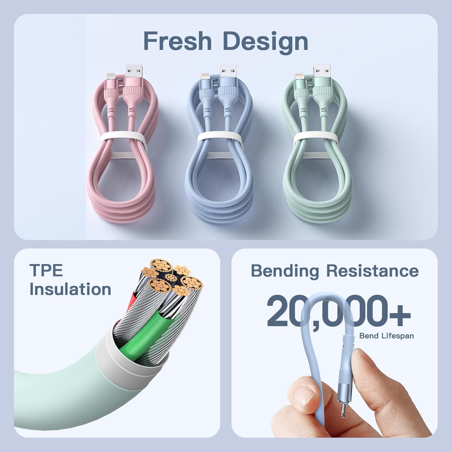 Nebite iPhone Charger，3PACK 6FT/1.8M MFi Certified Lightning Cable Fast Charge...