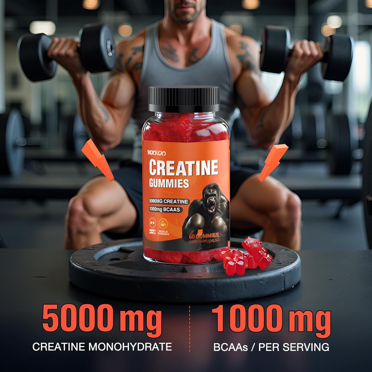 Creatine Gummies 5000mg Creatine Monohydrate with 1000mg BCAAs (1 Month Supply)...