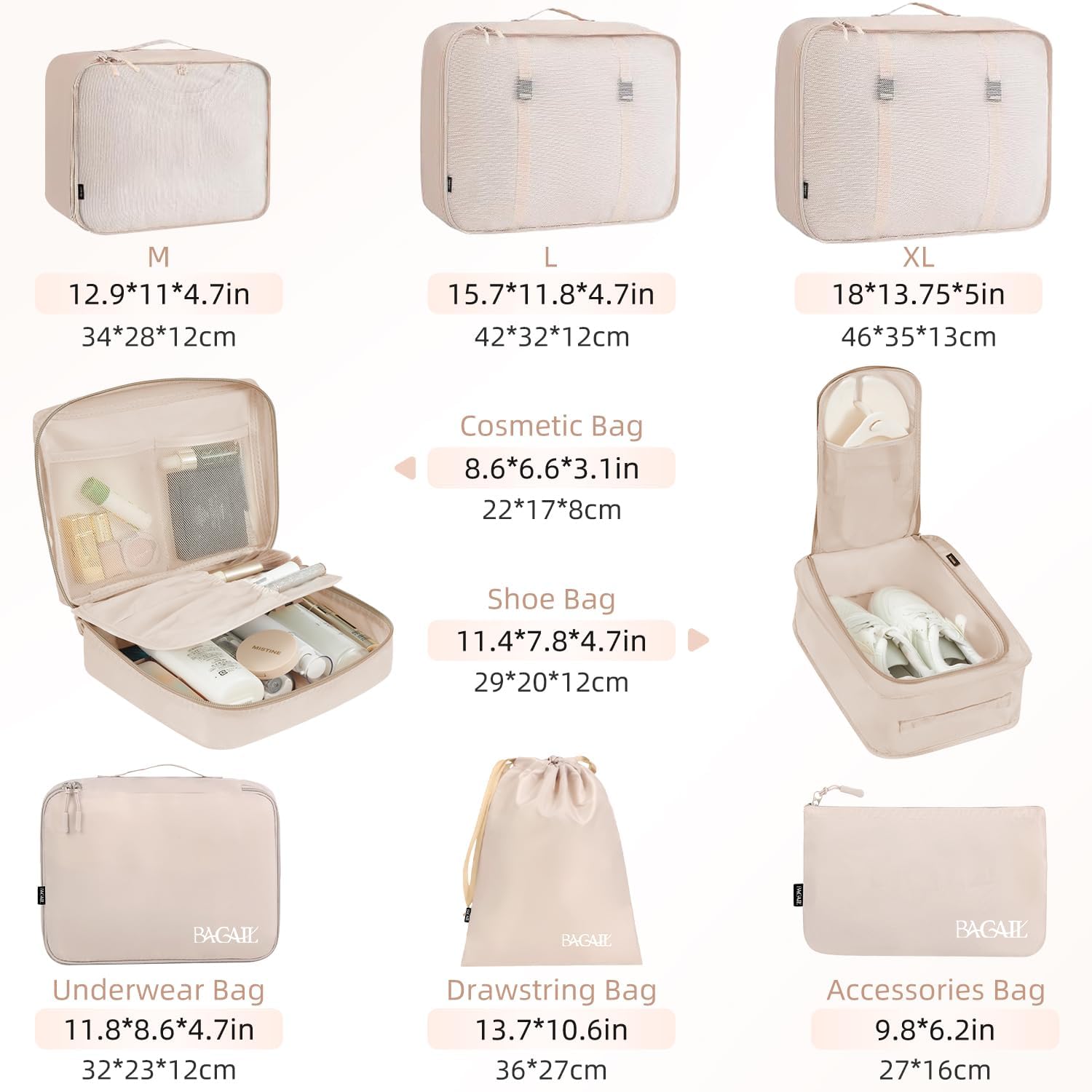 BAGAIL 8 Set Packing Cubes Luggage Packing Organizers for Travel Accessories-Cre...