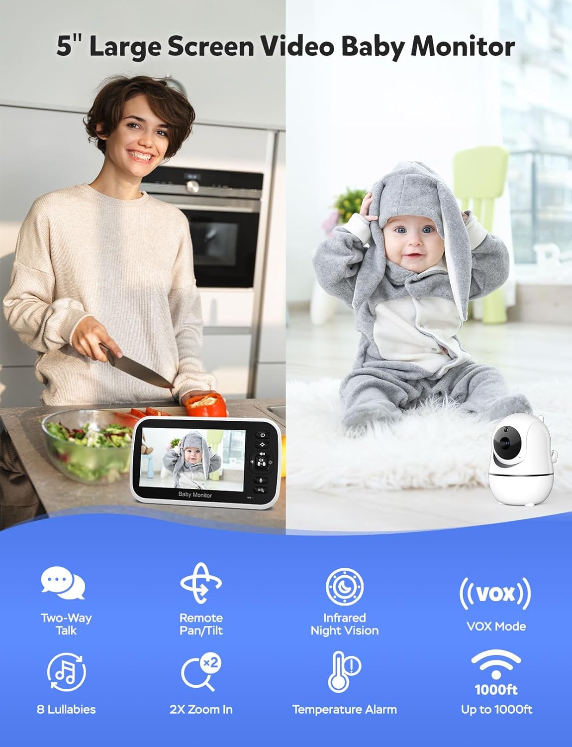 Top-Quality GoodBaby 5" Baby Monitor, Exclusive Baby Camera with Audio, Secure N...